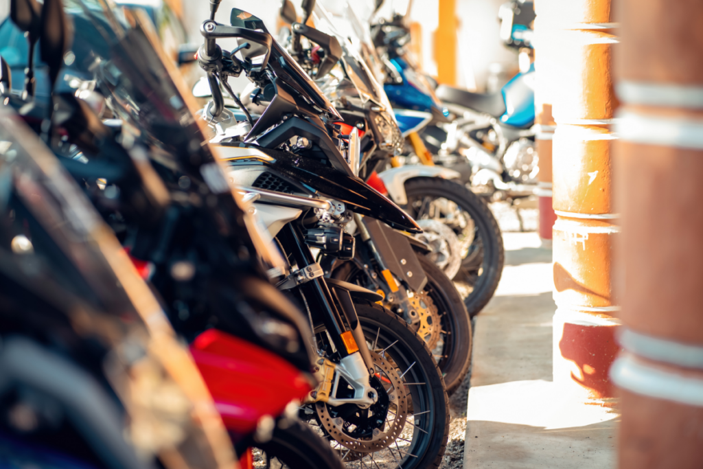 row of parked motorcycles