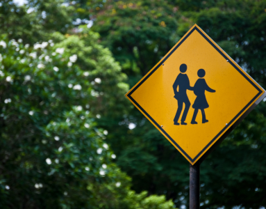 cross walk sign in front of trees