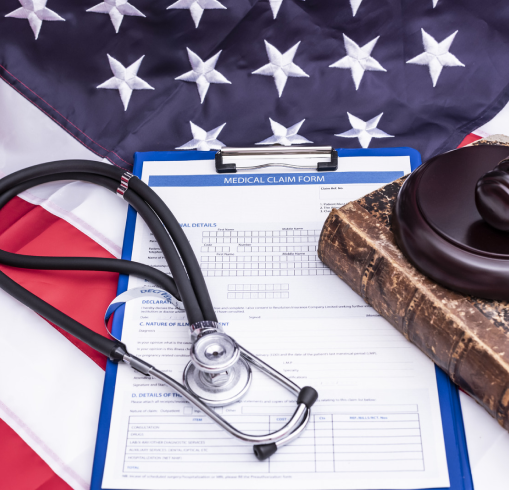 medical claim form on american flag