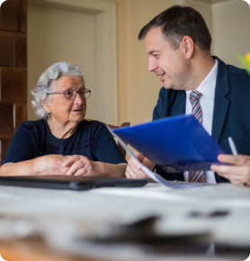 a lawyer discussing with an elderly lady