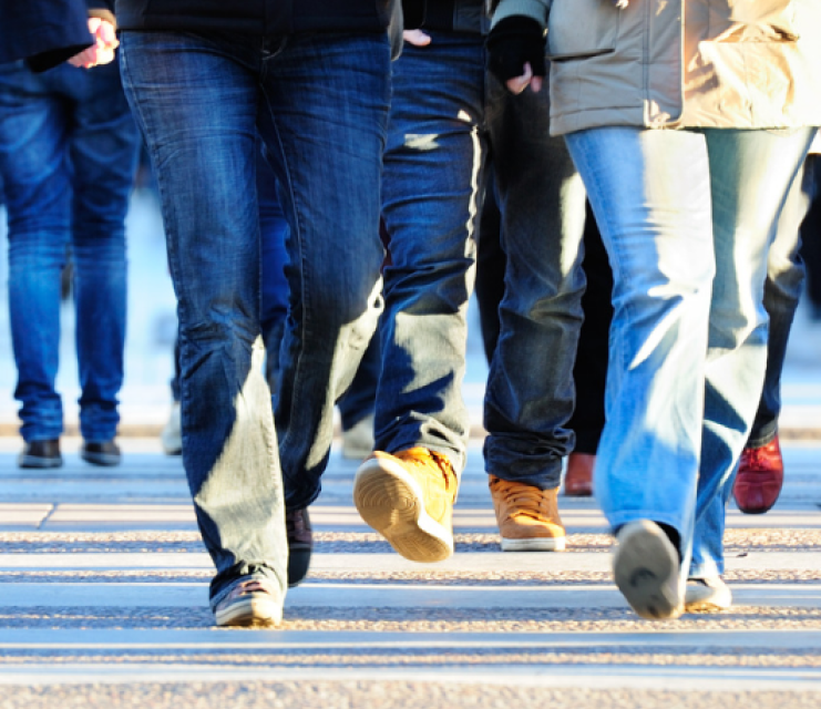 Group of pedestrians in Minneapolis walking together