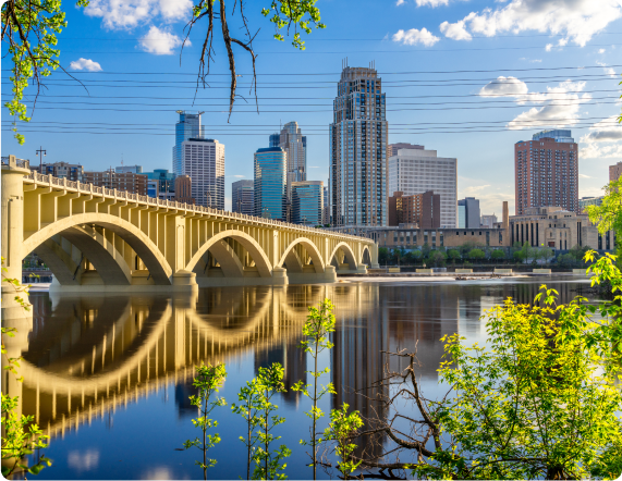 Scenic view of Eden Prairie, MN showing a bridge over a river