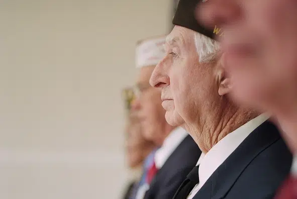 Group portrait shot of elderly United States war veterans