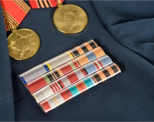 Closeup shot of medals for elderly United States war veterans